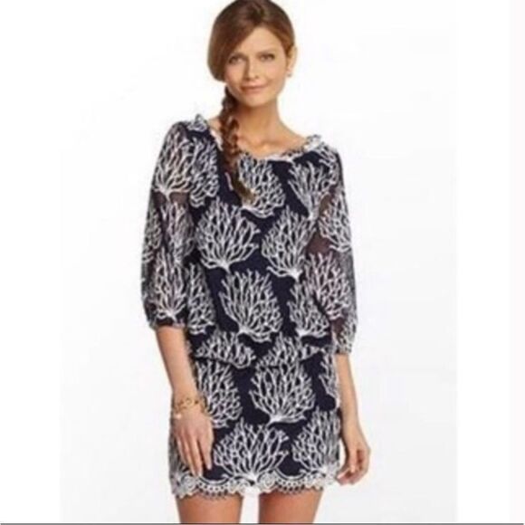 NWT Lily Pulitzer Seaside Coral Wendy Dress Notched Embroidered Lace Size 0 $198 - Picture 4 of 6
